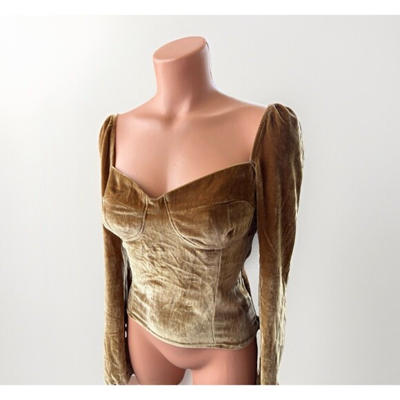 Reformation Mallory Velvet Top Size 4 Long Sleeve Smocked Sweetheart Romantic - Picture 2 of 8